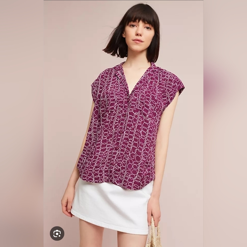 Anthropologie Maeve Button Down Raffine Top, Small